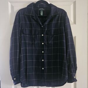 Lauren Ralph Lauren Navy Checkered Button Down Shirt